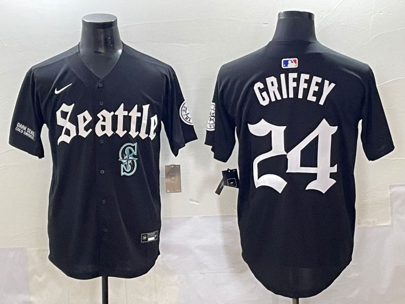Men 2025 Seattle Mariners #24 Griffey Black Five generations Joint Name Nike MLB Jersey style 20